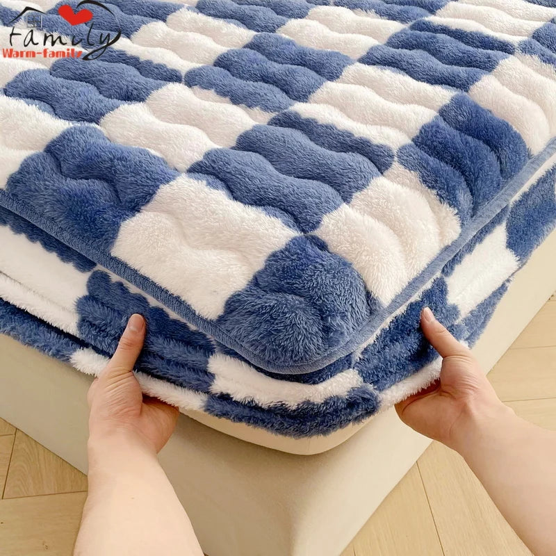 Arctic Velvet Mattress Cover Pad Checkerboard Series Soybean Antibacterial Cotton Fitted Sheet Double Bed Dust Mite Queen Size