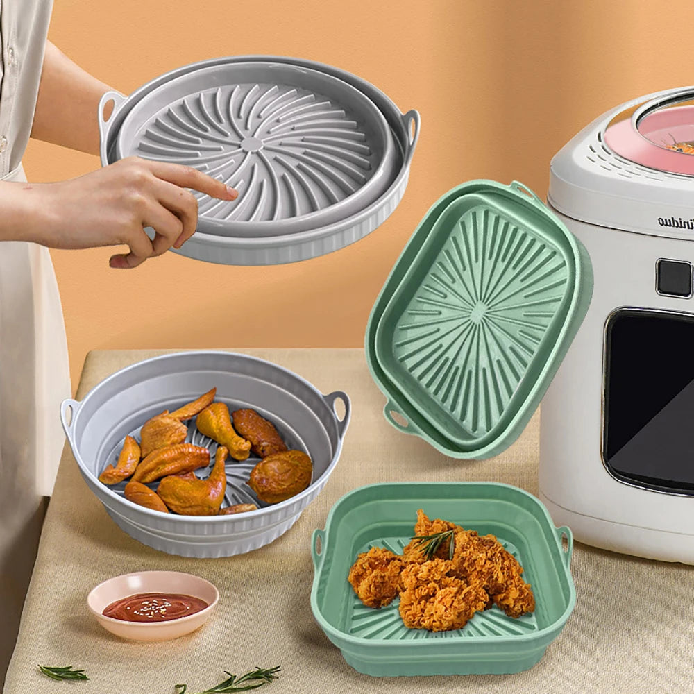 Foldable Air Fryers Oven Baking Tray Fried Chicken Basket Mat Airfryer Silicone Pot round Replacemen Grill Pan Kitchen Tools