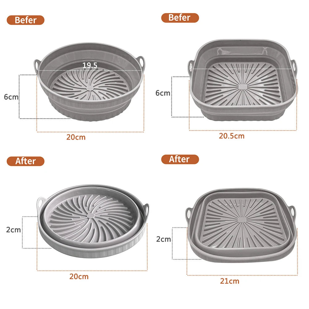 Foldable Air Fryers Oven Baking Tray Fried Chicken Basket Mat Airfryer Silicone Pot round Replacemen Grill Pan Kitchen Tools