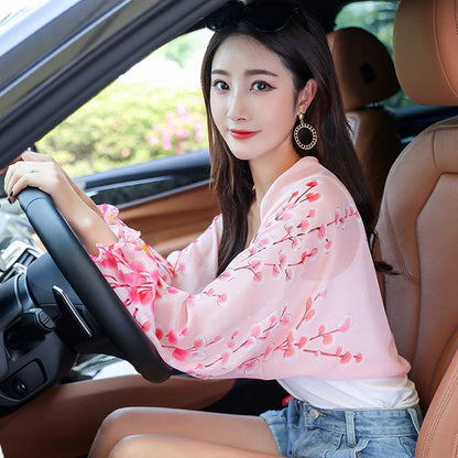 Spring Summer Women Short Cape Chiffon Cardigan Long Sleeve Tops Sun Protection Shawl Outdoor Driving Clothing Thin Oversleeves