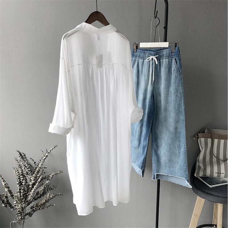 Autumn Women's Long Sleeve  Loose White Shirt Blouse