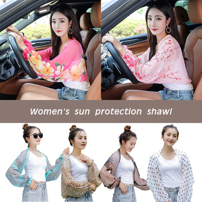 Spring Summer Women Short Cape Chiffon Cardigan Long Sleeve Tops Sun Protection Shawl Outdoor Driving Clothing Thin Oversleeves