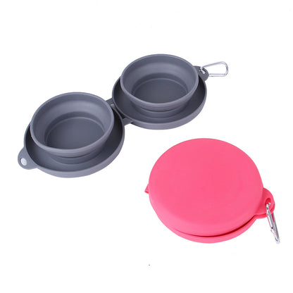 Thickened TPE Folding Silicone Pet Bowls Outdoor Pet Double Bowls Tableware Wholesale Pet Supplies Portable Dog Bowls