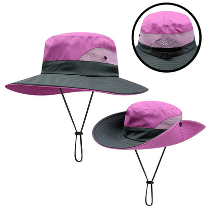 Kids Girls Ponytail Summer Sun Hat Wide Brim UV Protection Bucket Cap Women Outdoor Wide Brim Foldable Safari Fishing Cap