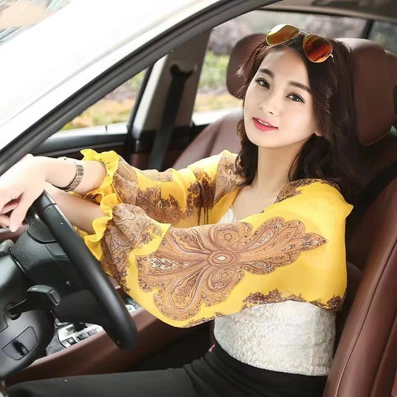 Spring Summer Women Short Cape Chiffon Cardigan Long Sleeve Tops Sun Protection Shawl Outdoor Driving Clothing Thin Oversleeves