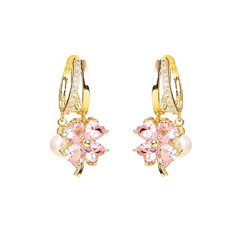 New Trendy Earrings Elegant Imitation Pearl Pink Earrings for Women Crystal Exquisite Ear Buckle Earring Everyday Jewelry