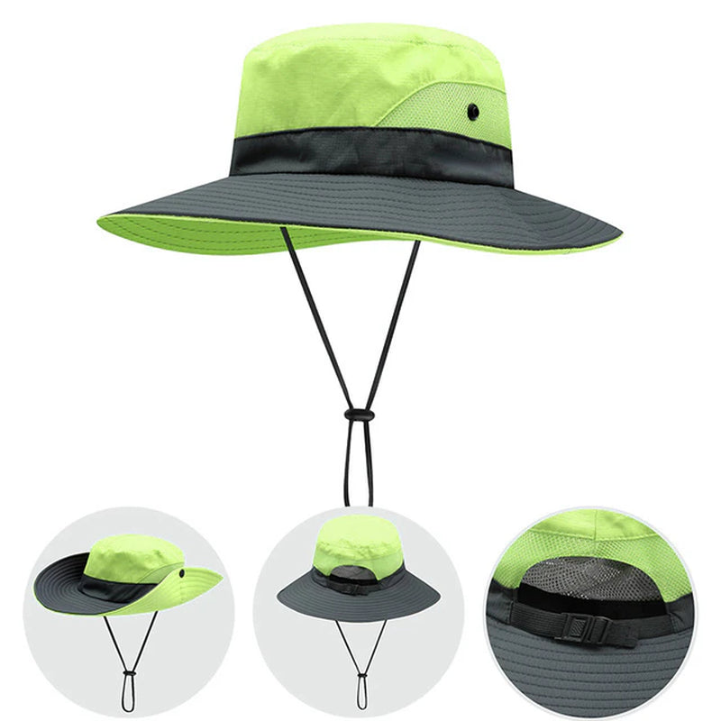 Kids Girls Ponytail Summer Sun Hat Wide Brim UV Protection Bucket Cap Women Outdoor Wide Brim Foldable Safari Fishing Cap