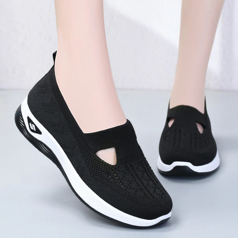 Women'S New Summer Shoes Mesh Breathable Sneakers Light Slip on Flat Platform Casual Shoes Ladies Anti-Slip Walking Woven Shoes