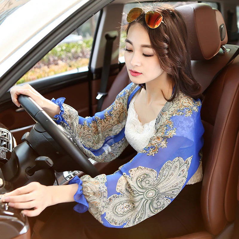 Spring Summer Women Short Cape Chiffon Cardigan Long Sleeve Tops Sun Protection Shawl Outdoor Driving Clothing Thin Oversleeves