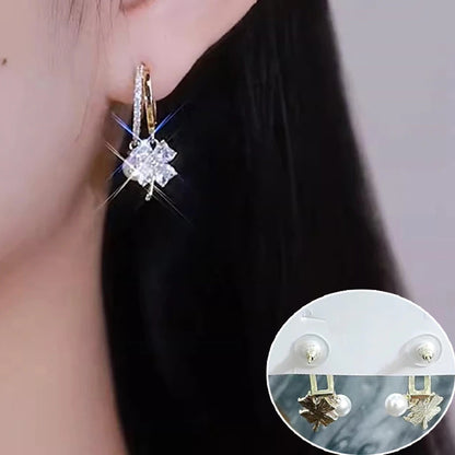 New Trendy Earrings Elegant Imitation Pearl Pink Earrings for Women Crystal Exquisite Ear Buckle Earring Everyday Jewelry