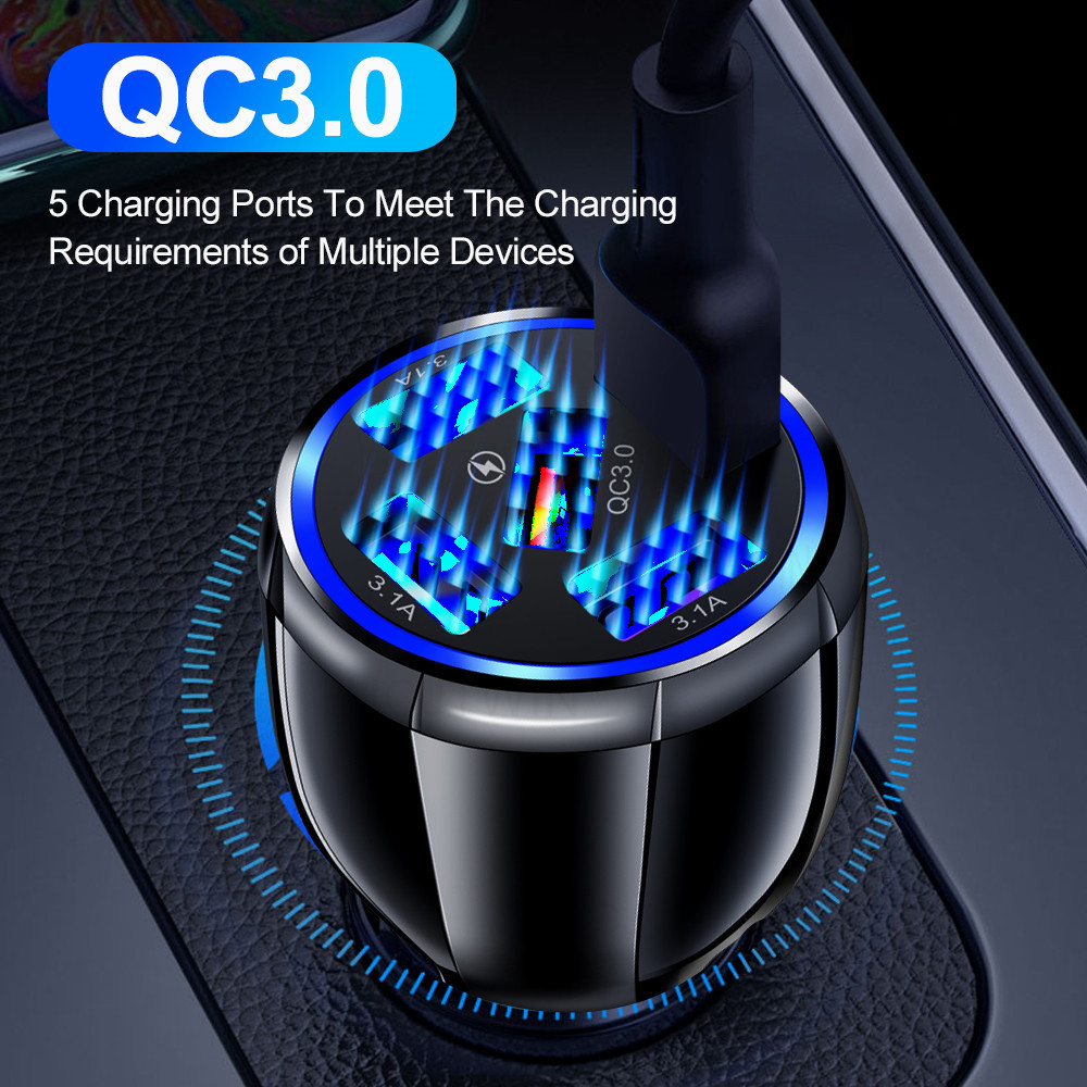 15W Quick Charge 5USB QC3.0 Car Charger