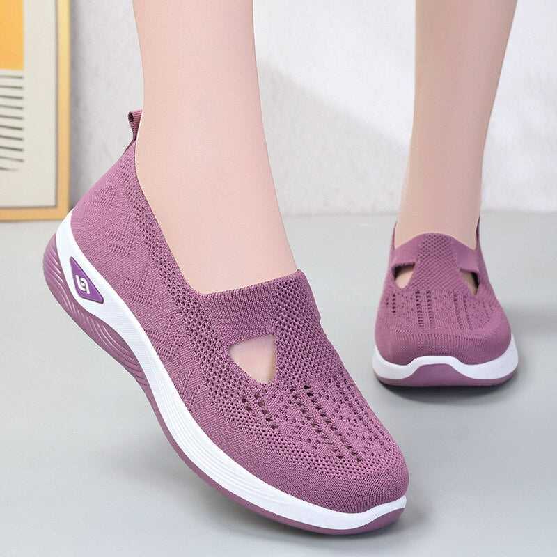 Women'S New Summer Shoes Mesh Breathable Sneakers Light Slip on Flat Platform Casual Shoes Ladies Anti-Slip Walking Woven Shoes