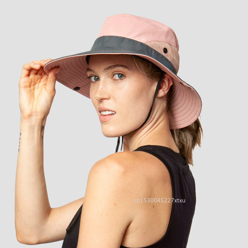 Kids Girls Ponytail Summer Sun Hat Wide Brim UV Protection Bucket Cap Women Outdoor Wide Brim Foldable Safari Fishing Cap