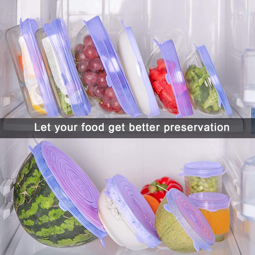 Professional Product Title: "Reusable Silicone Stretch Lids for Airtight Food Storage, Freshness Seal and Bowl Cover - Stretchable Wraps for Kitchen Cookware"