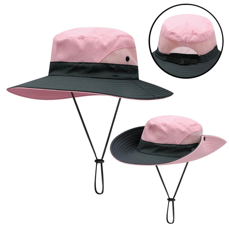 Kids Girls Ponytail Summer Sun Hat Wide Brim UV Protection Bucket Cap Women Outdoor Wide Brim Foldable Safari Fishing Cap