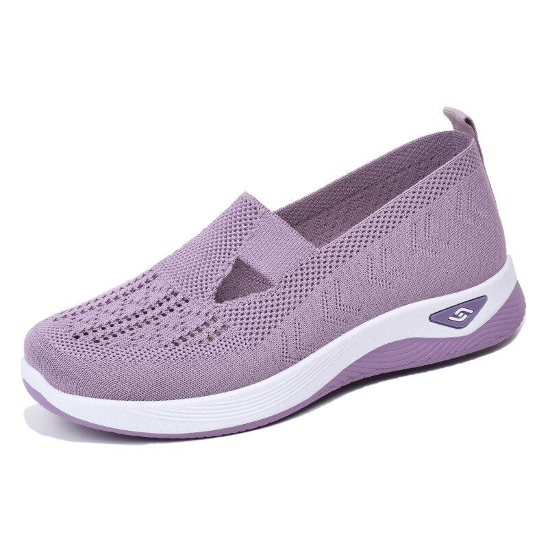 Women'S New Summer Shoes Mesh Breathable Sneakers Light Slip on Flat Platform Casual Shoes Ladies Anti-Slip Walking Woven Shoes