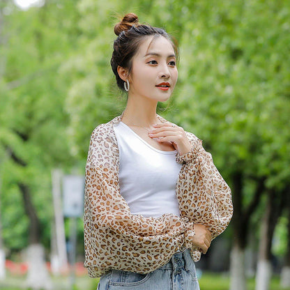 Spring Summer Women Short Cape Chiffon Cardigan Long Sleeve Tops Sun Protection Shawl Outdoor Driving Clothing Thin Oversleeves